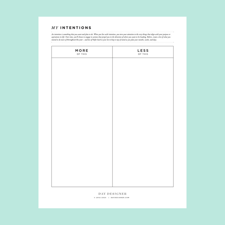 Free Intentions Printable