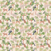 safari animal pattern with green palm trees on beige background