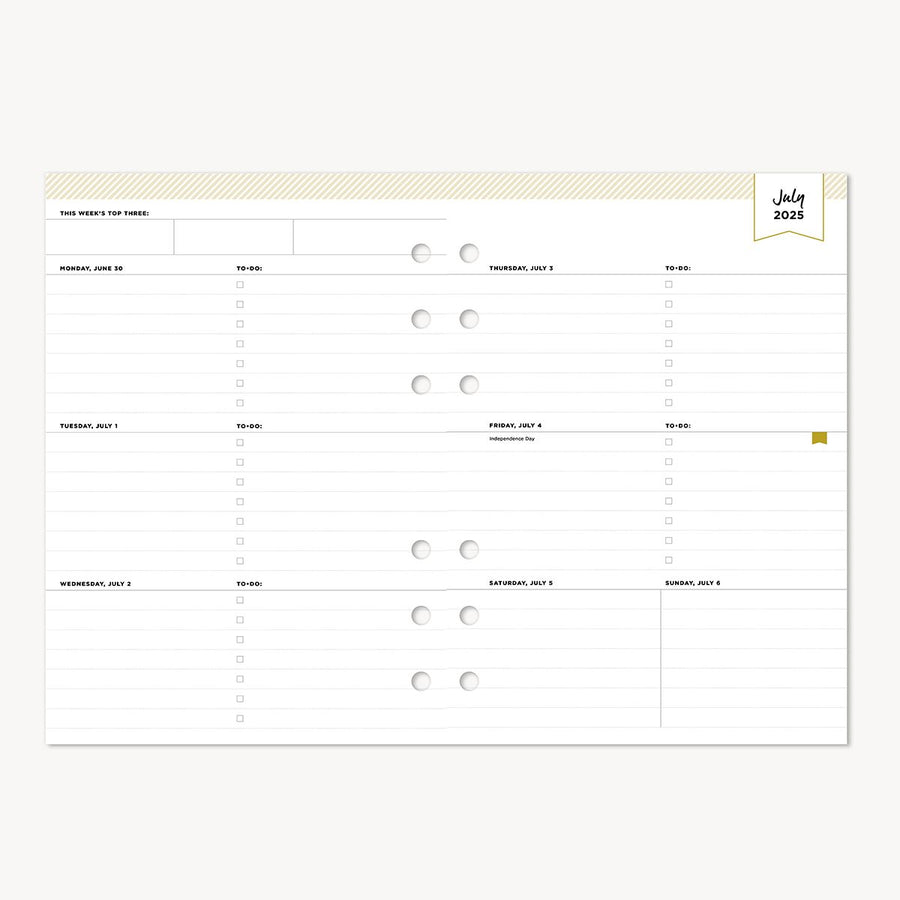 july 2025 weekly lined pages with to-do columns