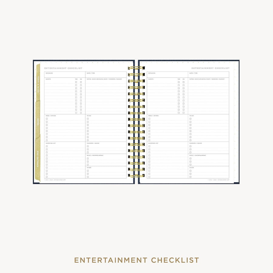 Day Designer 2026-27 weekly planner: Navy Bookcloth cover with entertainment party planner