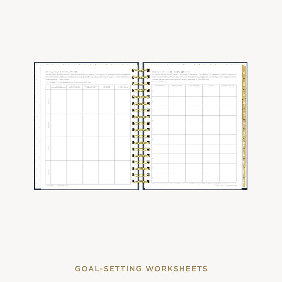 Day Designer 2026-27 weekly planner: Navy Bookcloth cover with goals worksheet