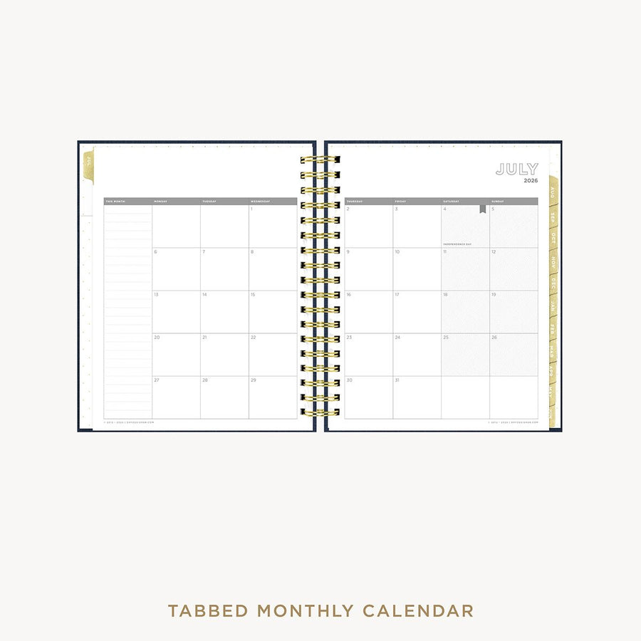 Day Designer 2026-27 weekly planner: Navy Bookcloth cover with monthly calendar