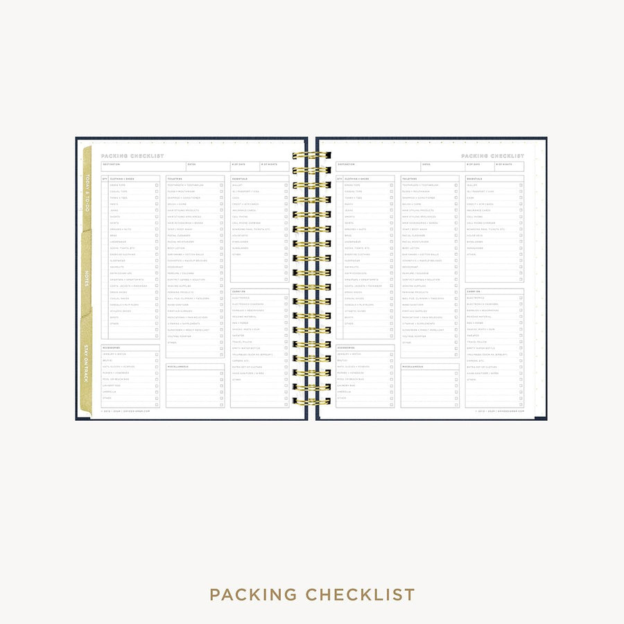 Day Designer 2026-27 weekly planner: Navy Bookcloth cover with packing checklist