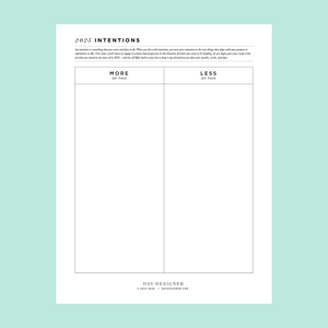 Free 2025 Intentions Printable