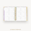Open planner showing a 12-month overview on a white background