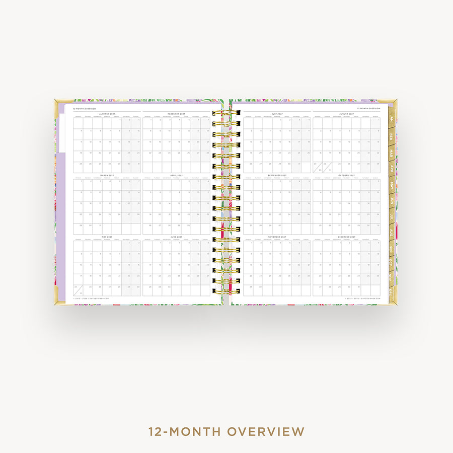 Open planner showing a 12-month overview on a white background