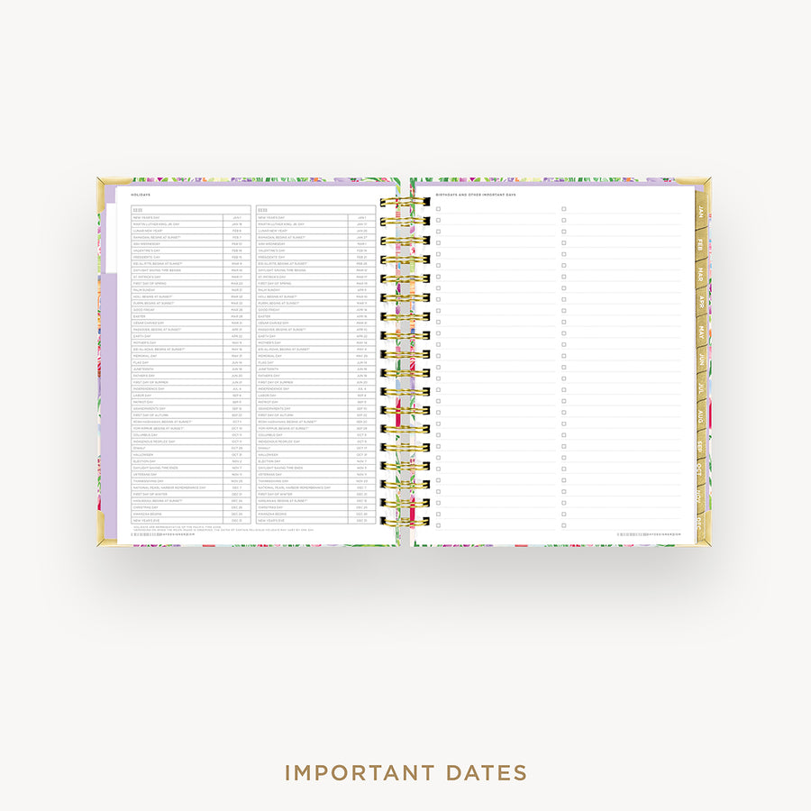 Planner with colorful floral design on a white background