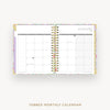 Tabbed monthly calendar with a colorful border on a white background