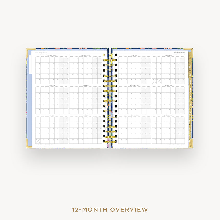 Open planner showing a 12-month overview on a white background