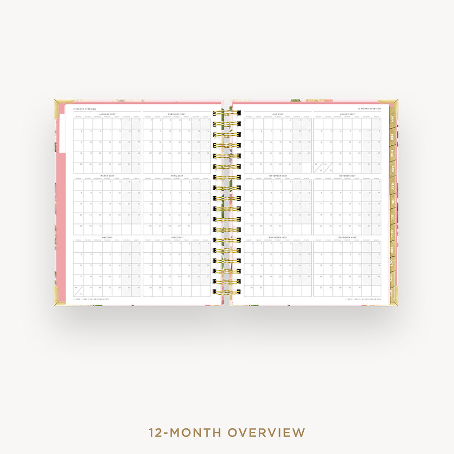 Open planner showing a 12-month overview on a white background