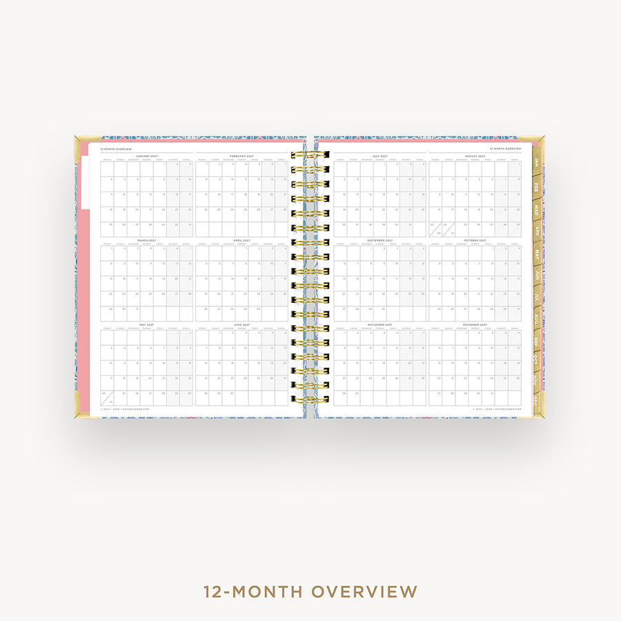 Open planner showing a 12-month overview on a white background