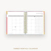 Tabbed monthly calendar with a pink border on a white background