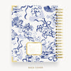 Swan patterned planner with gold accents on a white background