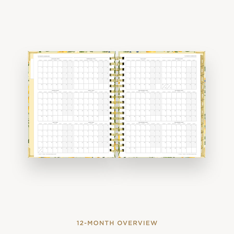 Open planner showing a 12-month overview on a white background