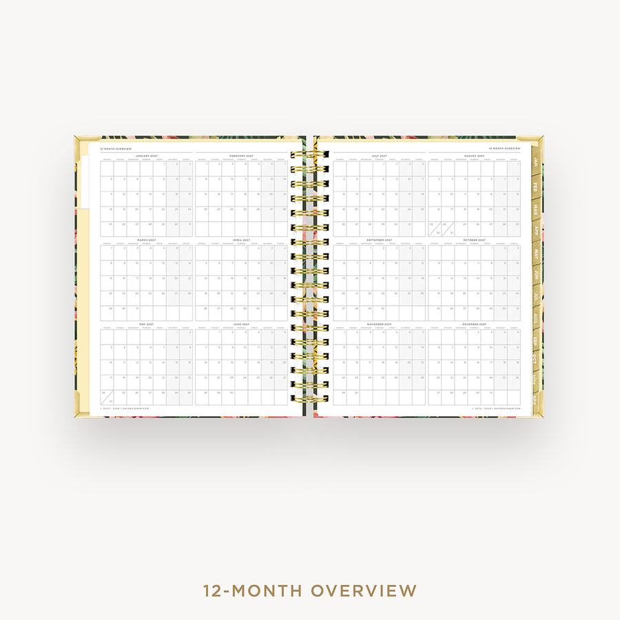 Open planner showing a 12-month overview on a white background