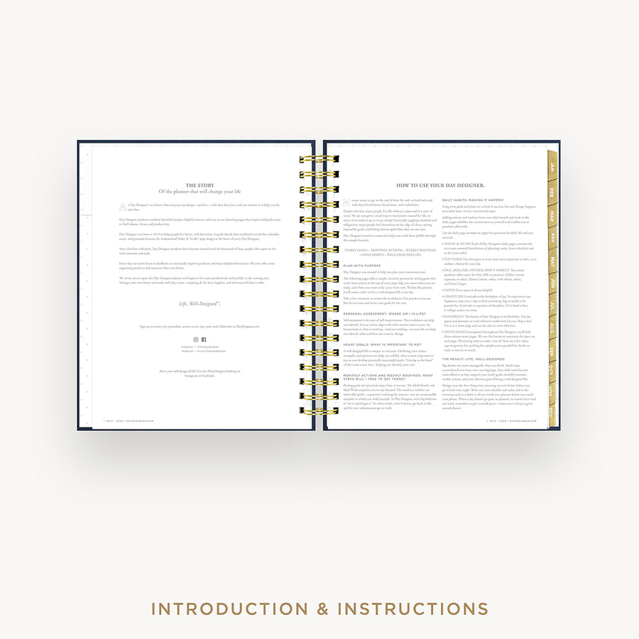 Open book with text on a white background, labeled 'Introduction & Instructions'.