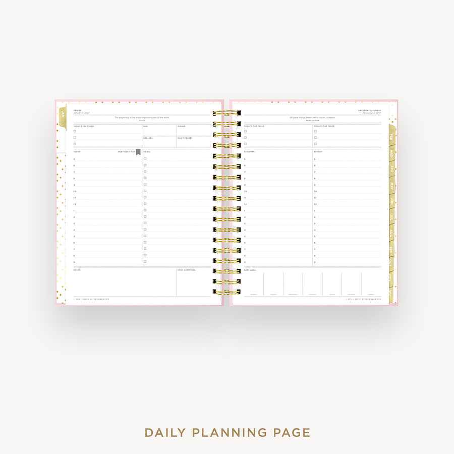 Daily planning page with gold accents on a white background