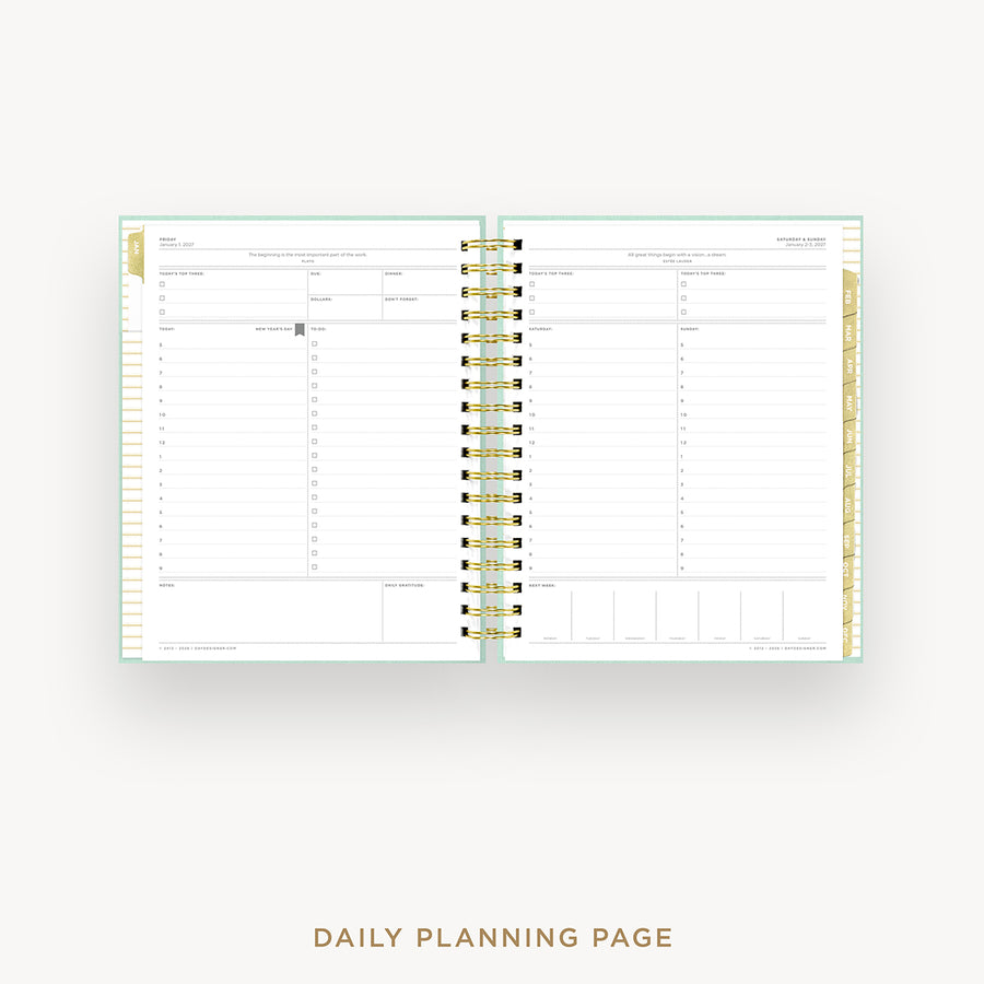 Daily planning page with gold accents on a white background