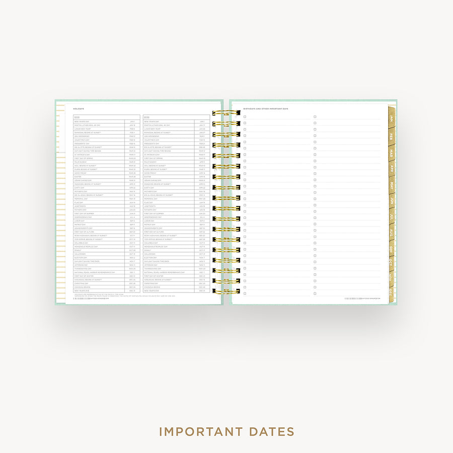 Open planner showing a page titled 'Important Dates' with a white background