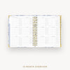 Open planner showing a 12-month overview on a white background