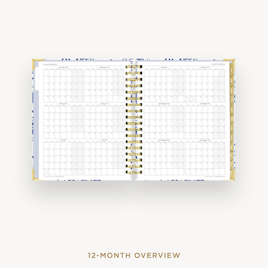Open planner showing a 12-month overview on a white background