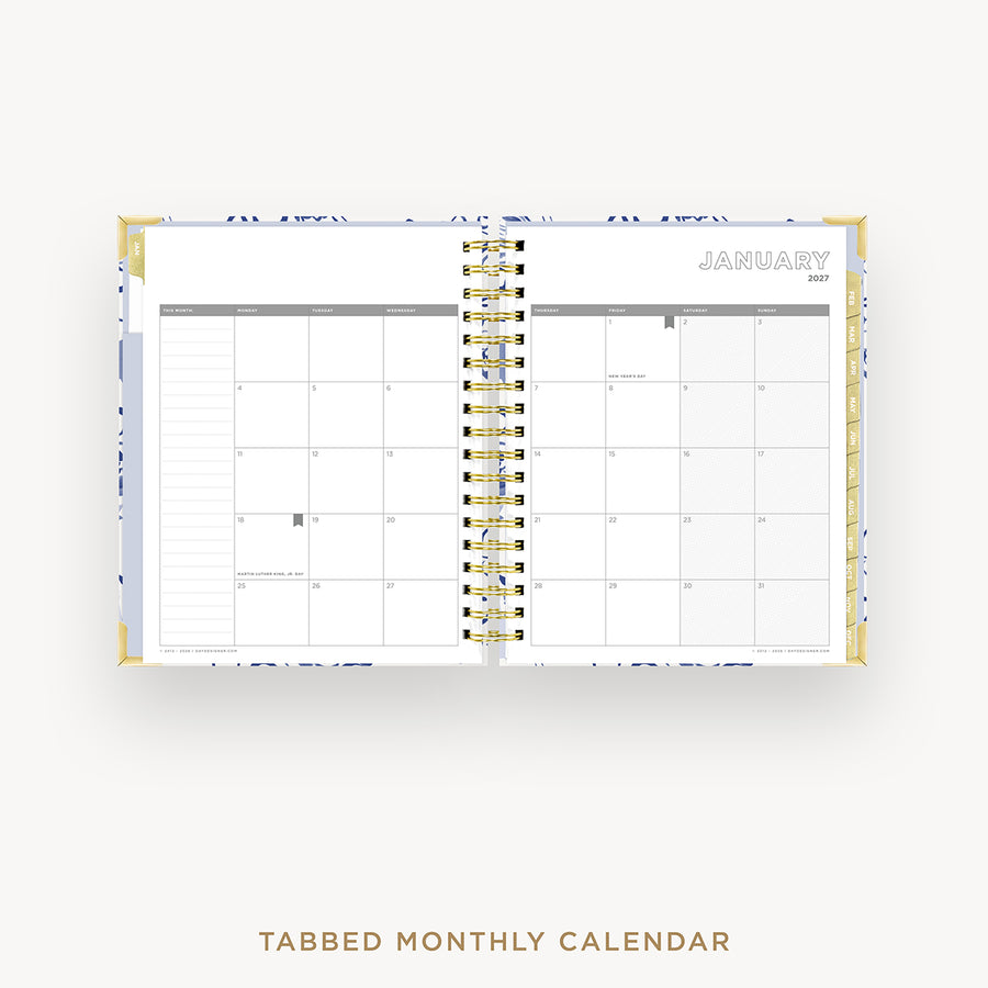 Tabbed monthly calendar with a white background