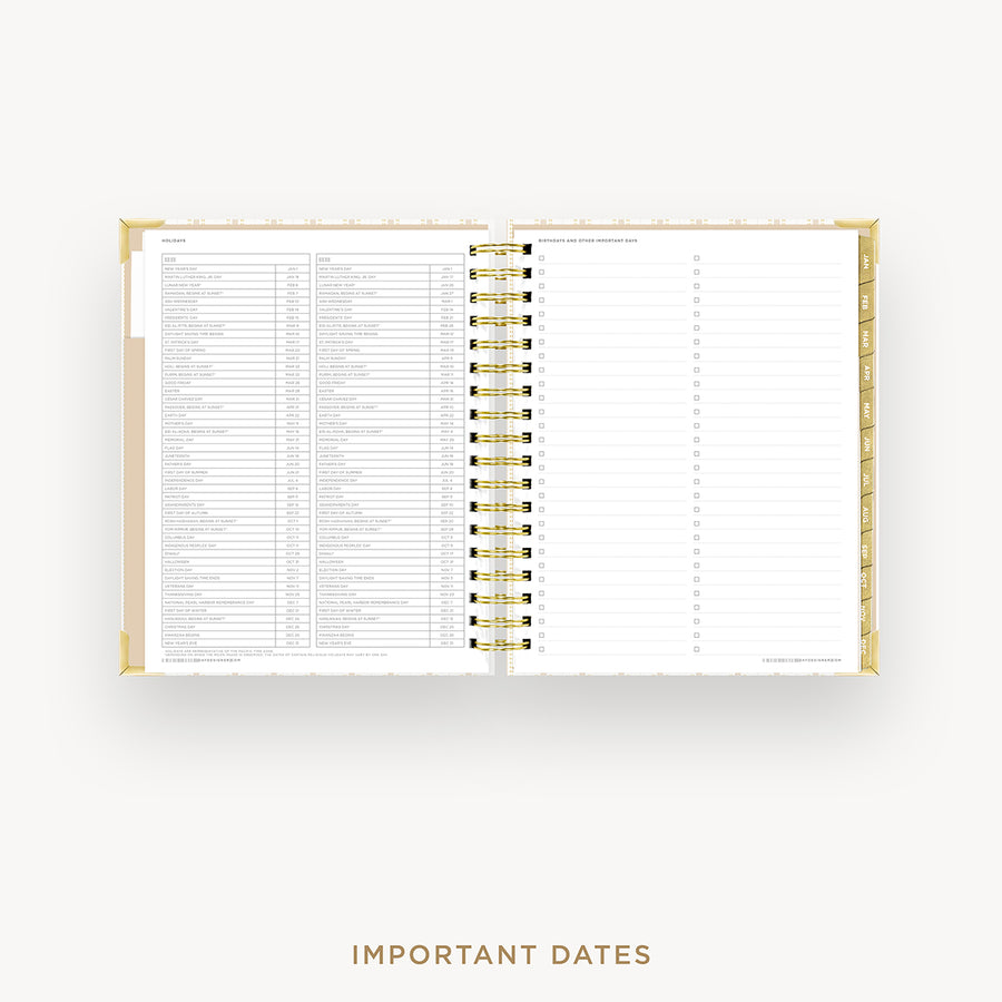 Open planner showing a page titled 'Important Dates' on a white background