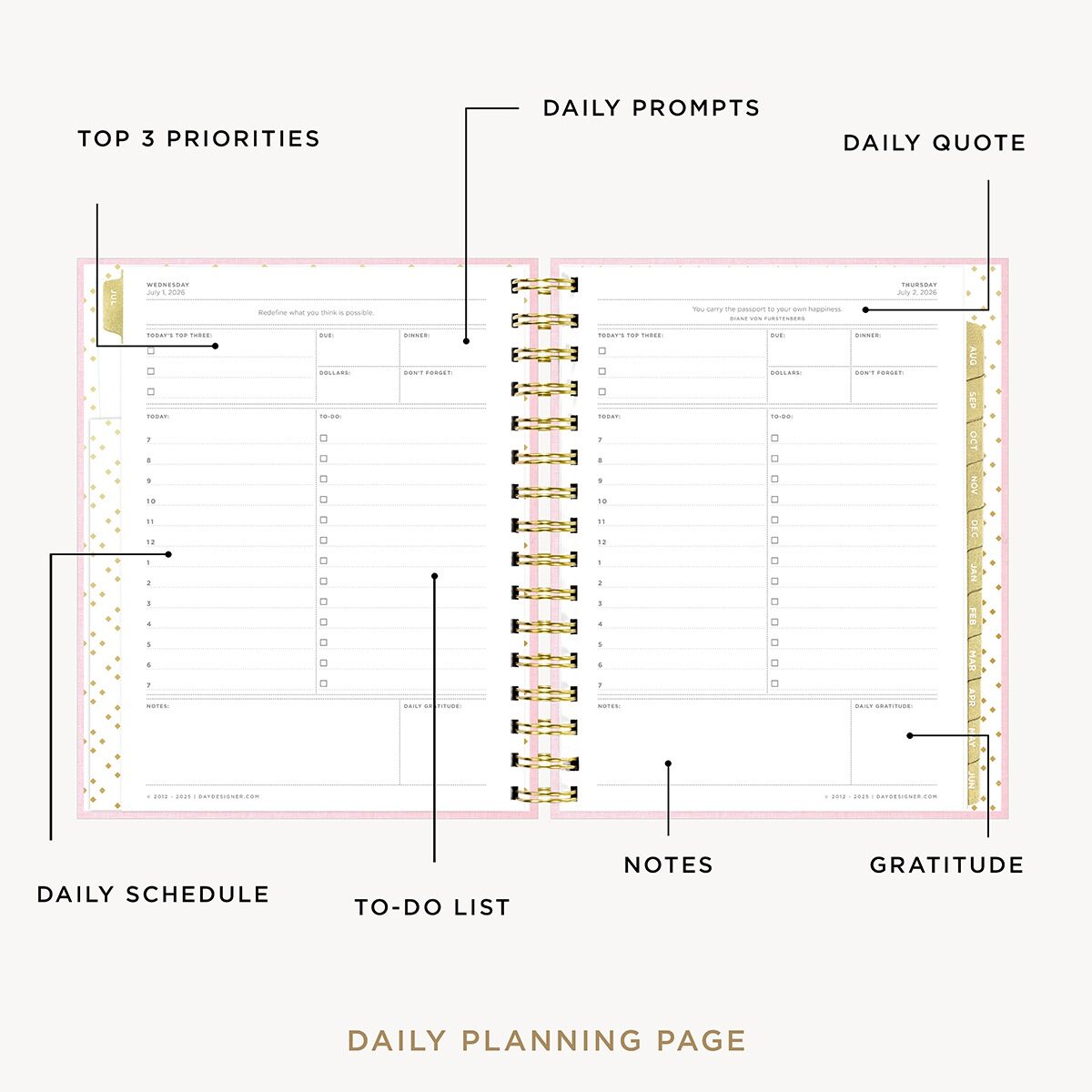2026-27 Mini Daily Planner: Peony Bookcloth