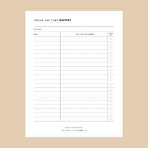 Free Thank You Note Tracker Printable