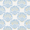 Pattern of blue and gold shell-like shapes on a white background