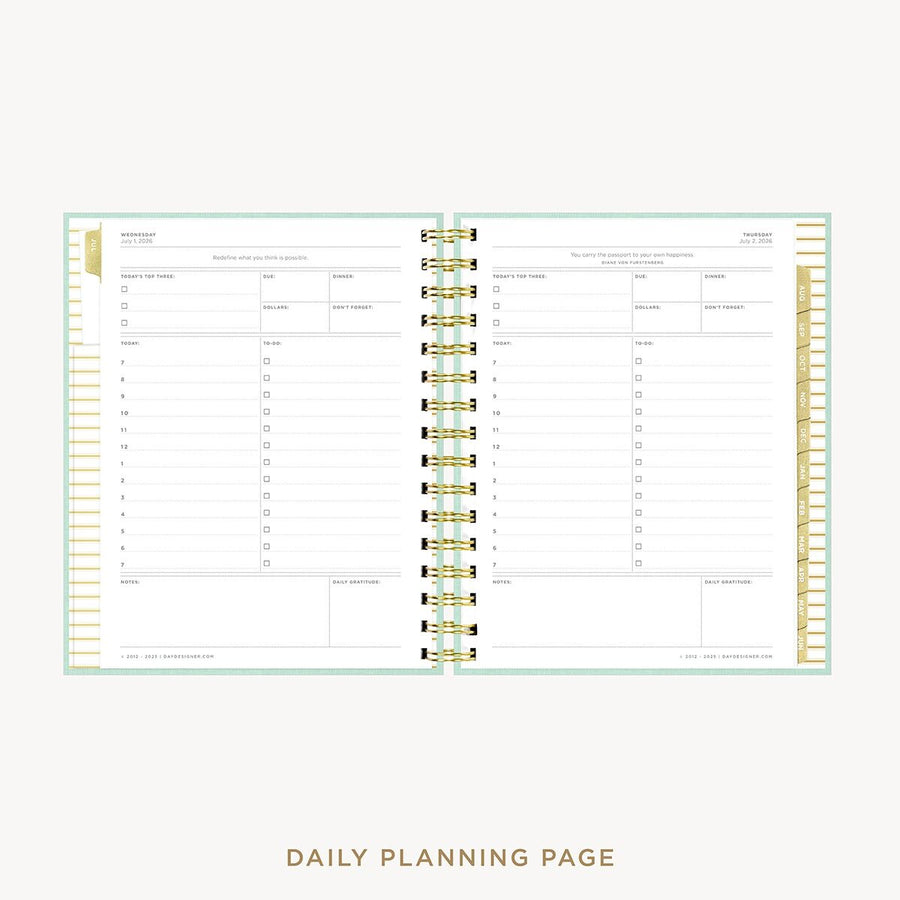 Day Designer 2026-27 mini daily planner: Sage Bookcloth cover with daily planning page