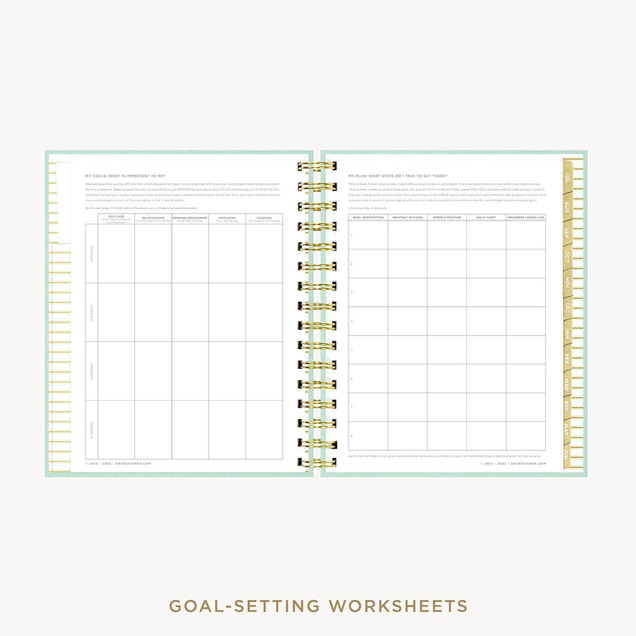 Day Designer 2026-27 mini daily planner: Sage Bookcloth cover with goals worksheet