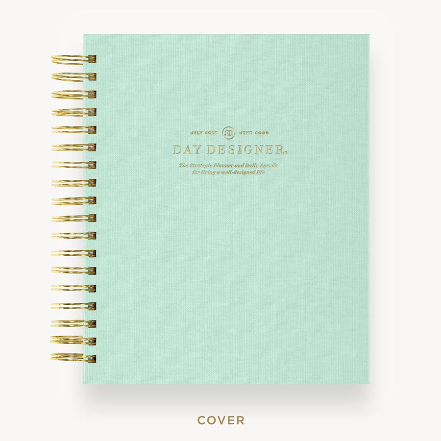 Day Designer 2025-26 daily planner: Sage Bookcloth hard cover, gold wire binding