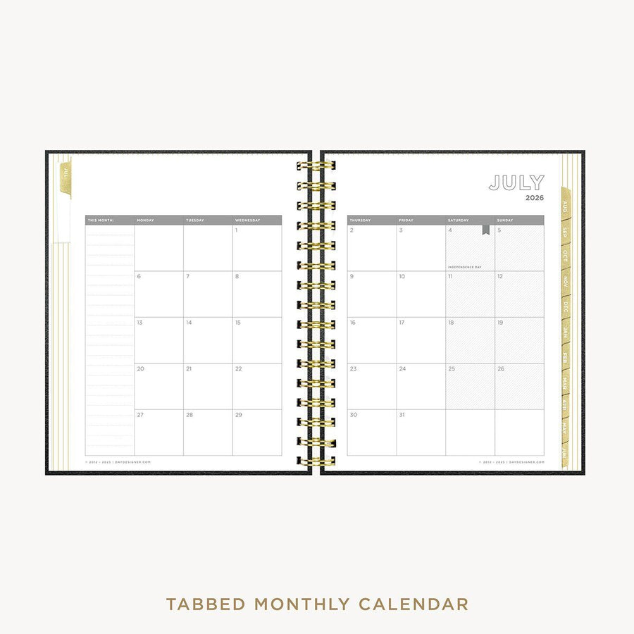 Day Designer 2026-27 mini weekly planner: Classic Black Pebble Texture cover with monthly calendar