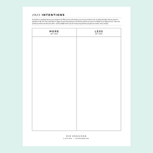 Free 2025 Intentions Printable