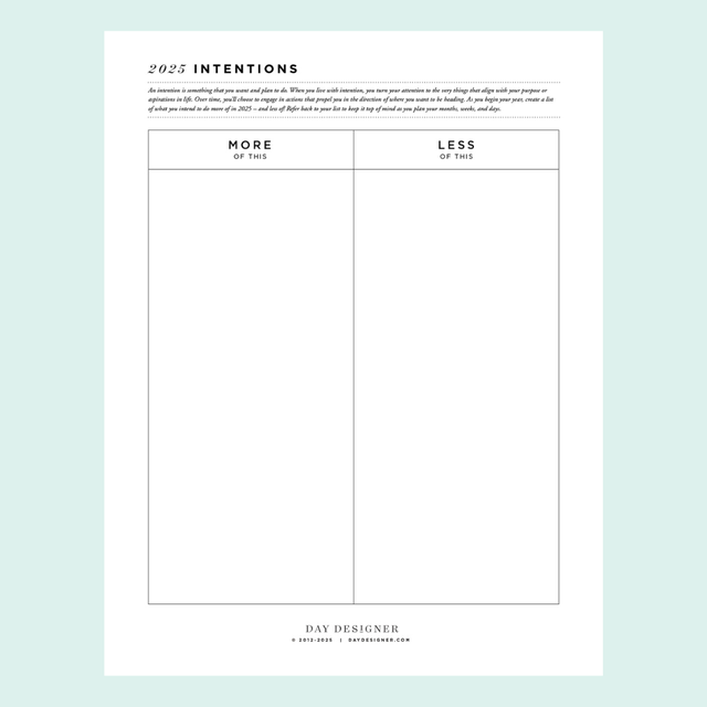 Free 2025 Intentions Printable