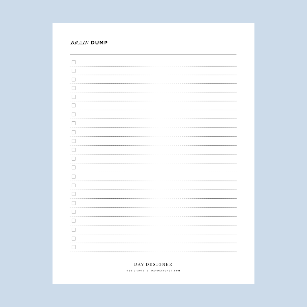 Free Brain Dump Worksheet Printable