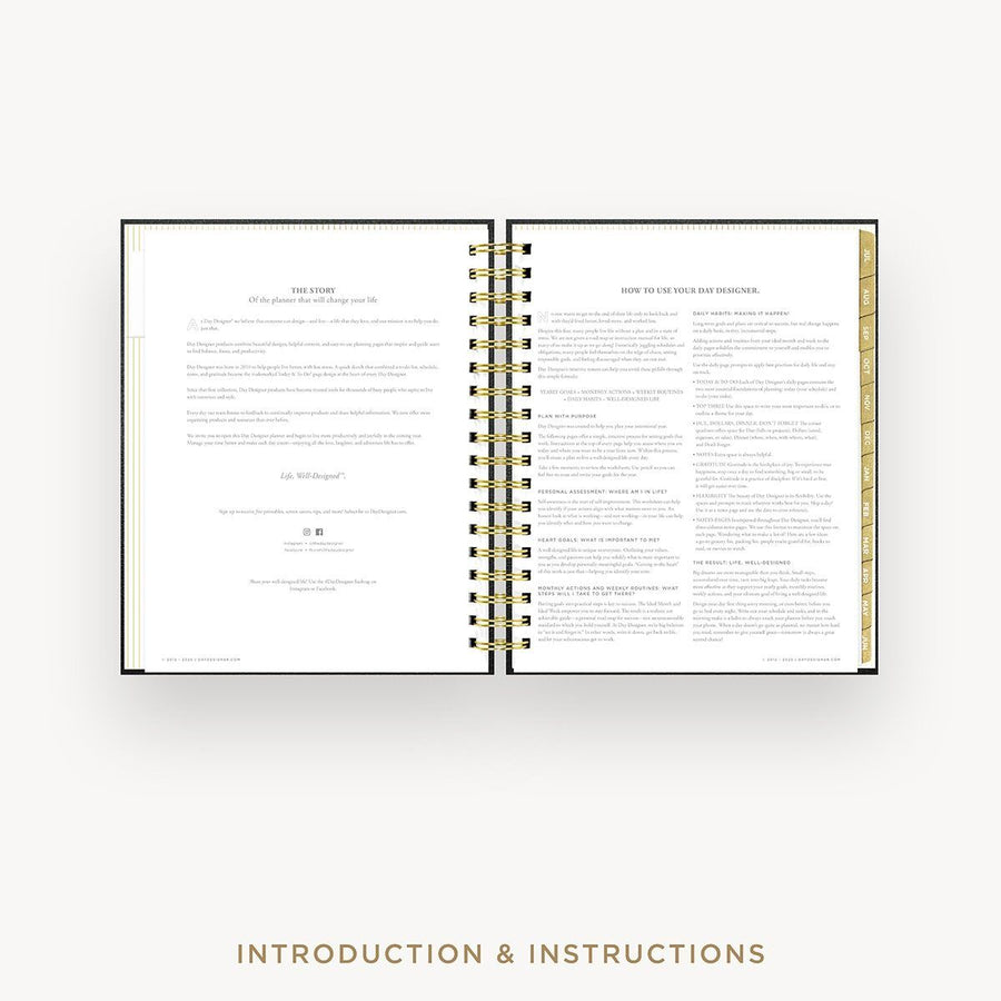Day Designer 2026-27 daily planner: Classic Black Pebble Texture cover with introduction and how to guide
