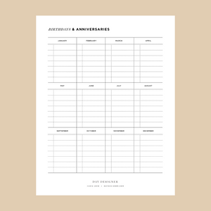 Free Birthday & Anniversary Calendar Printable