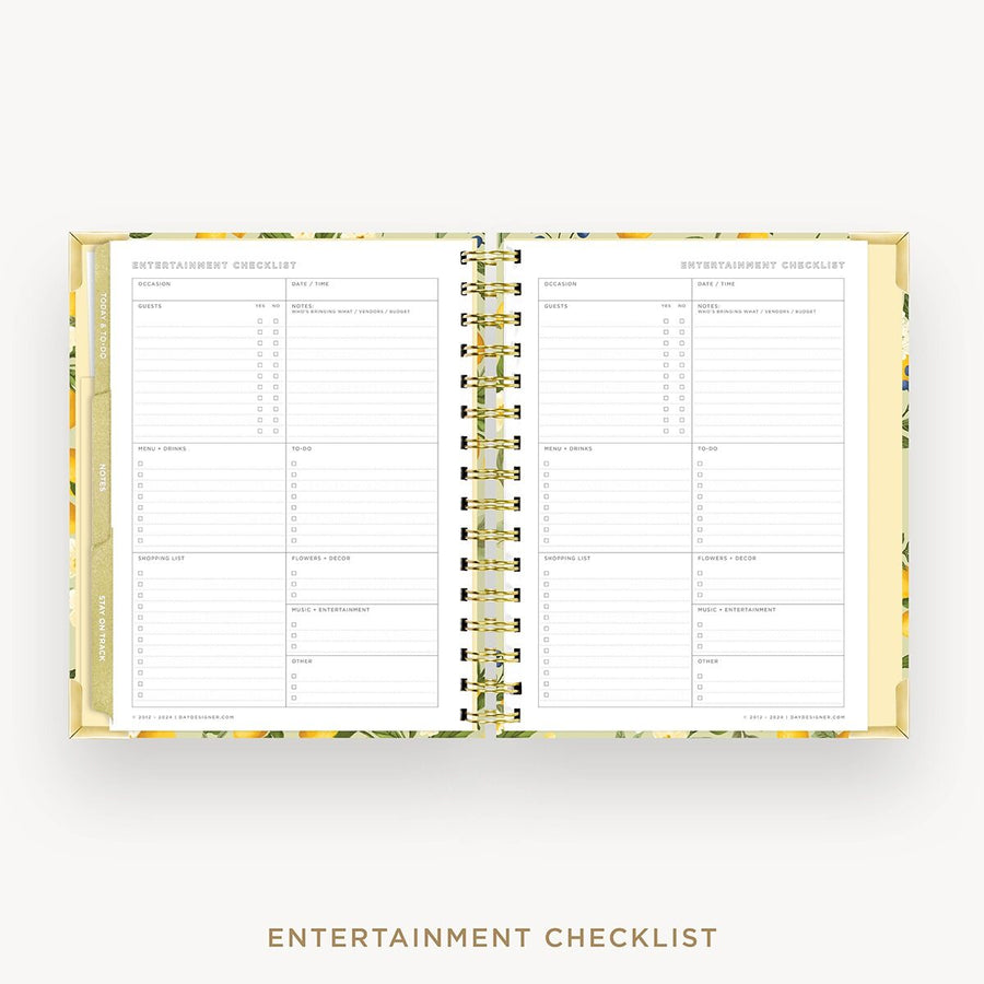 Day Designer 2026-27 mini weekly planner: Lemon Floral Sage cover with entertainment party planner