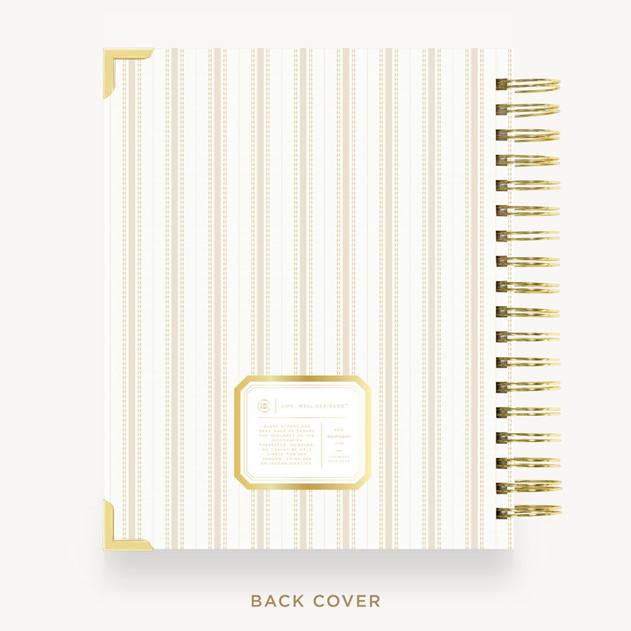 Day Designer 2026-27 weekly planner: Ticking Stripe cover with back cover with gold detail