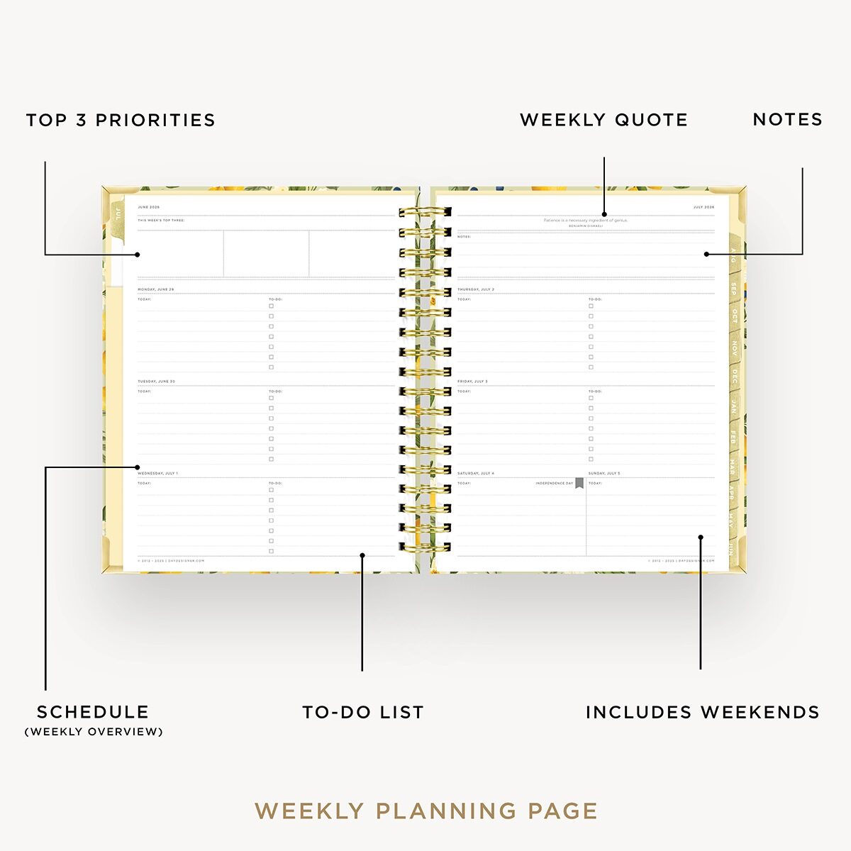 2026-27 Weekly Planner: Lemon Floral Sage