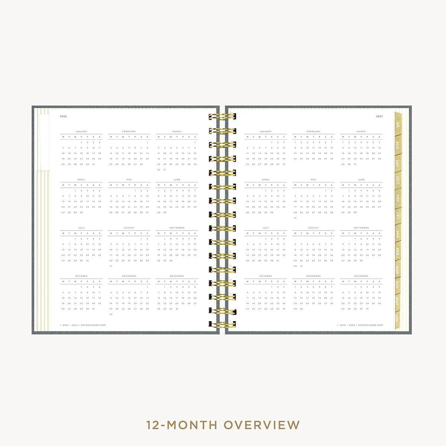 Day Designer 2026-27 mini daily planner: Charcoal Bookcloth cover with 12 month calendar