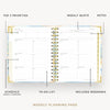 Day Designer 2026 mini weekly planner: sea and sky opened with captions of contents