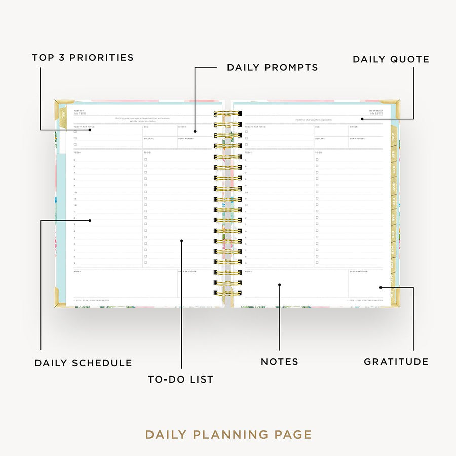 Day Designer 2025-26 daily planner: Capri opened with captions of contents