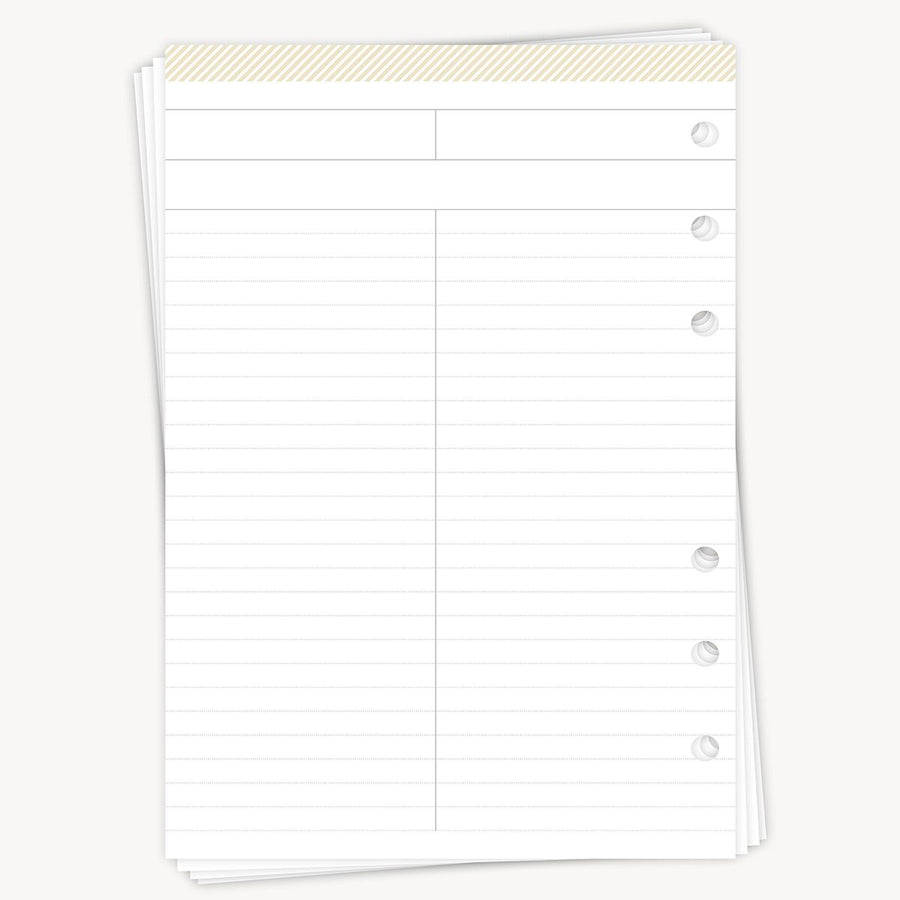White planner refill sheet with ruled lines on a white background