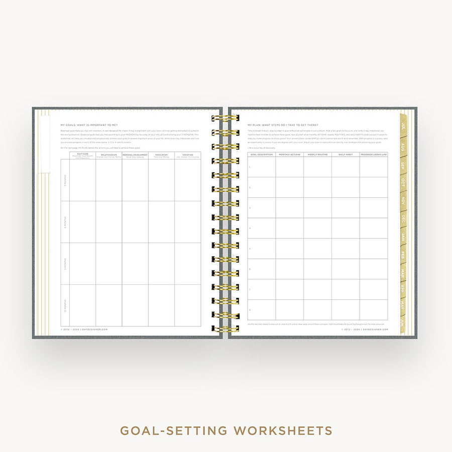 Day Designer 2025-26 mini daily planner: Charcoal Bookcloth cover with goals worksheet