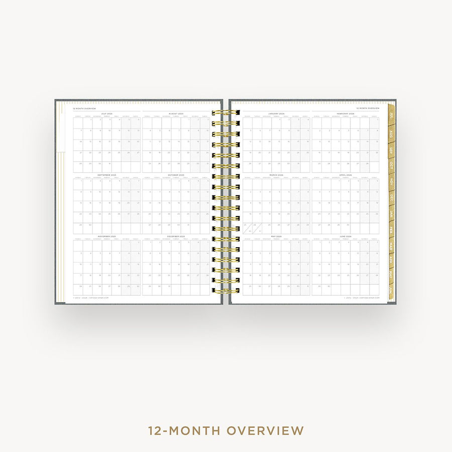 Day Designer 2025-26 daily planner: Charcoal Bookcloth cover with 12 month calendar