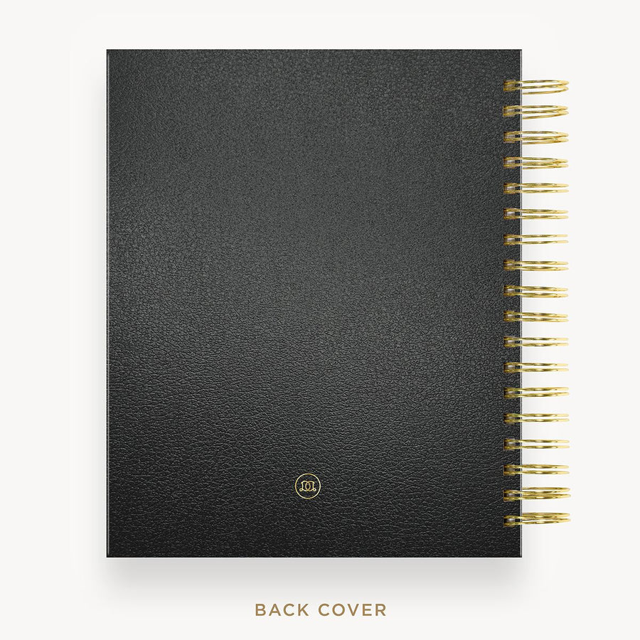 Day Designer 2025-26 daily planner: Classic Black back cover with gold detail