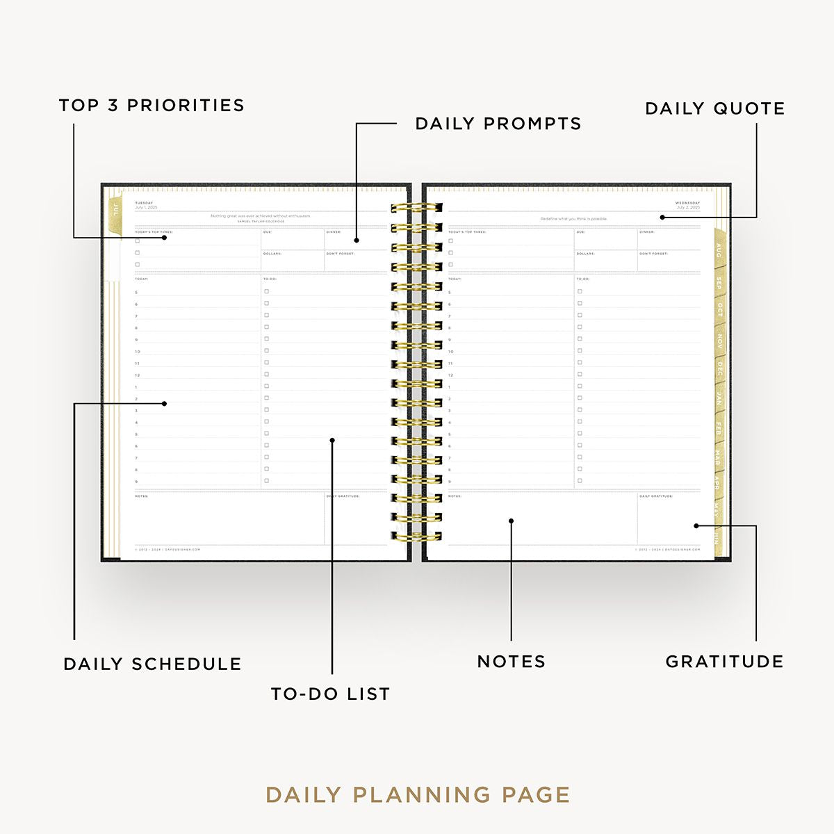 2025-26 Daily Planner: Classic Black Pebble Texture